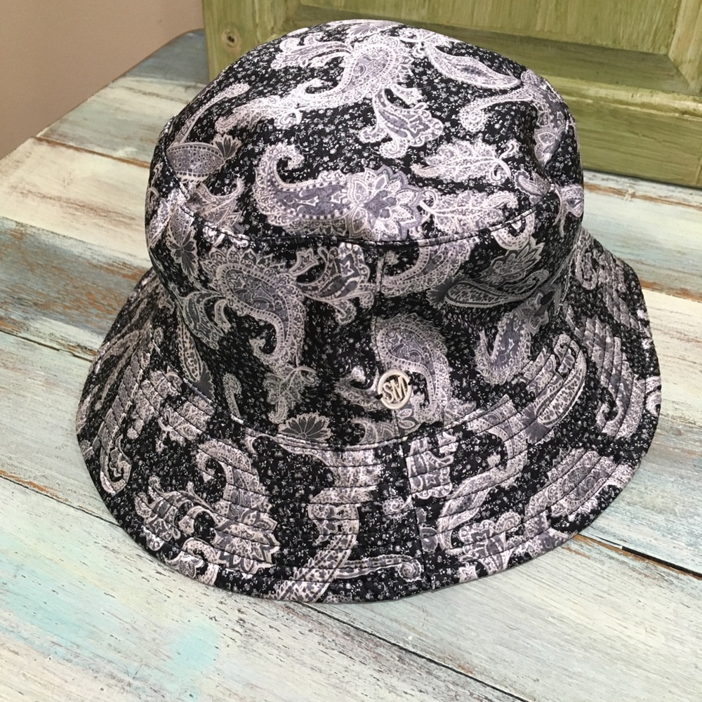 Steve Madden Black Paisley Rain Bucket Hat with SM Logo